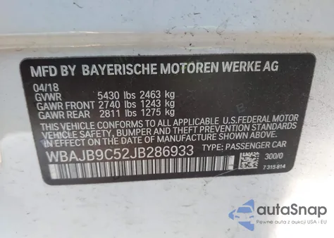 2018 BMW M550I xDrive z USA, uszkodzony, nr VIN WBAJB9C52JB286933